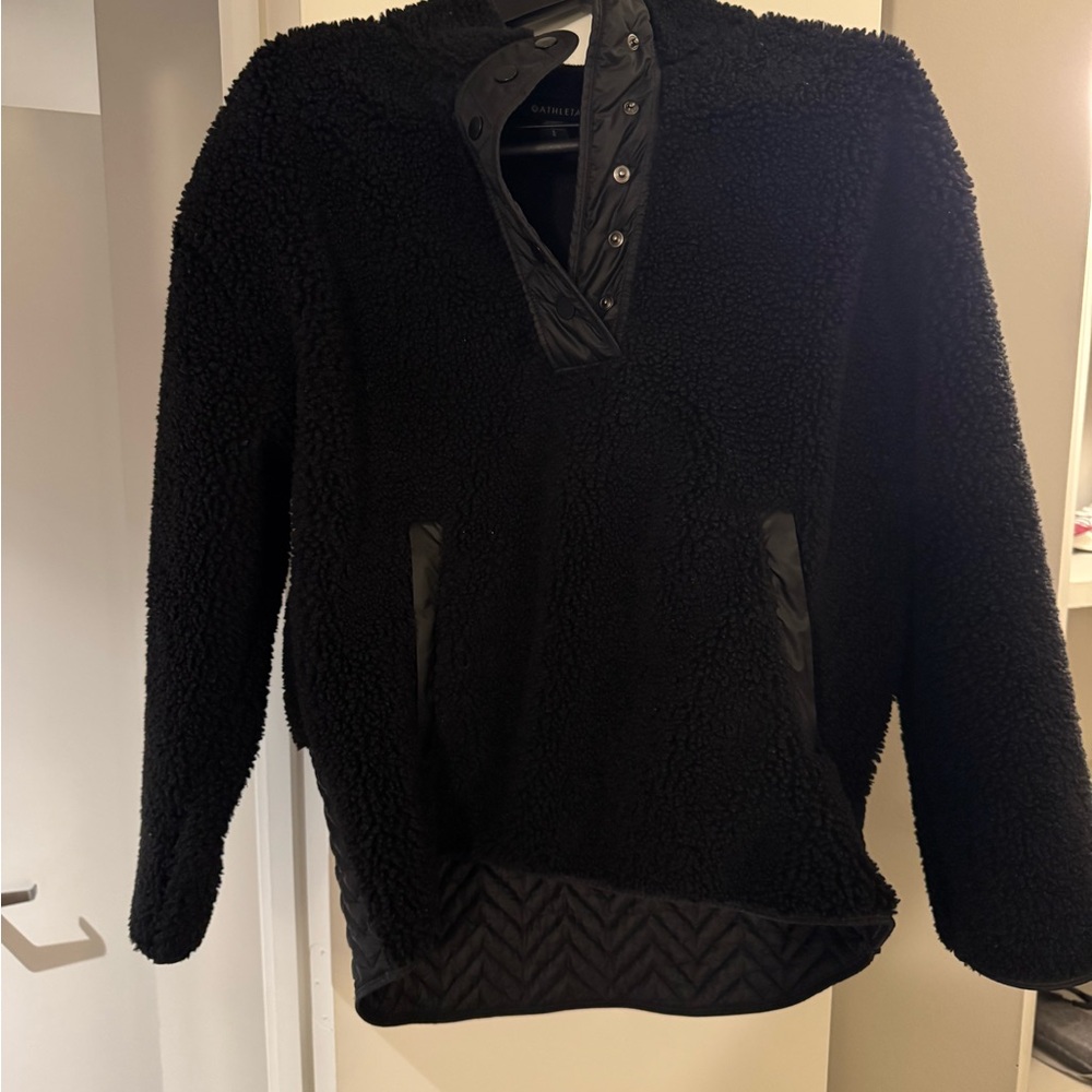 Black Fleece Pullover with Button Collar